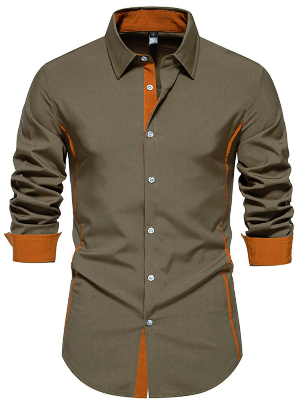 Men's contrast trim button-down shirt by Trendsi, featuring a classic fit and stylish color accents, displayed on a mannequin.