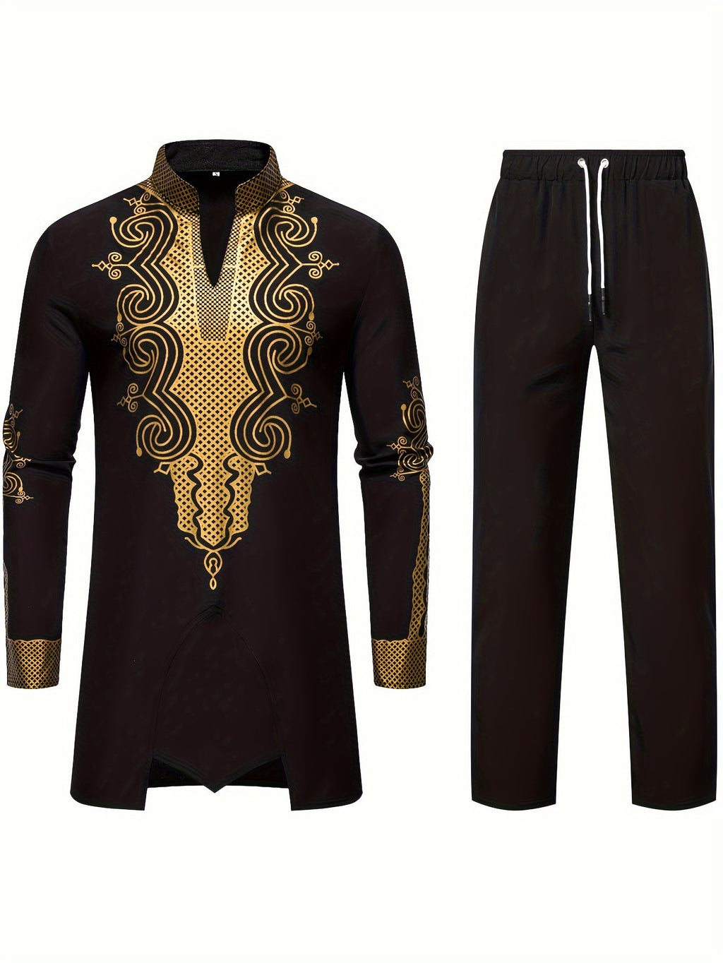 SHOWLU FASHION men's casual striped long sleeve robe set with stand collar, comfortable loungewear for relaxed wear