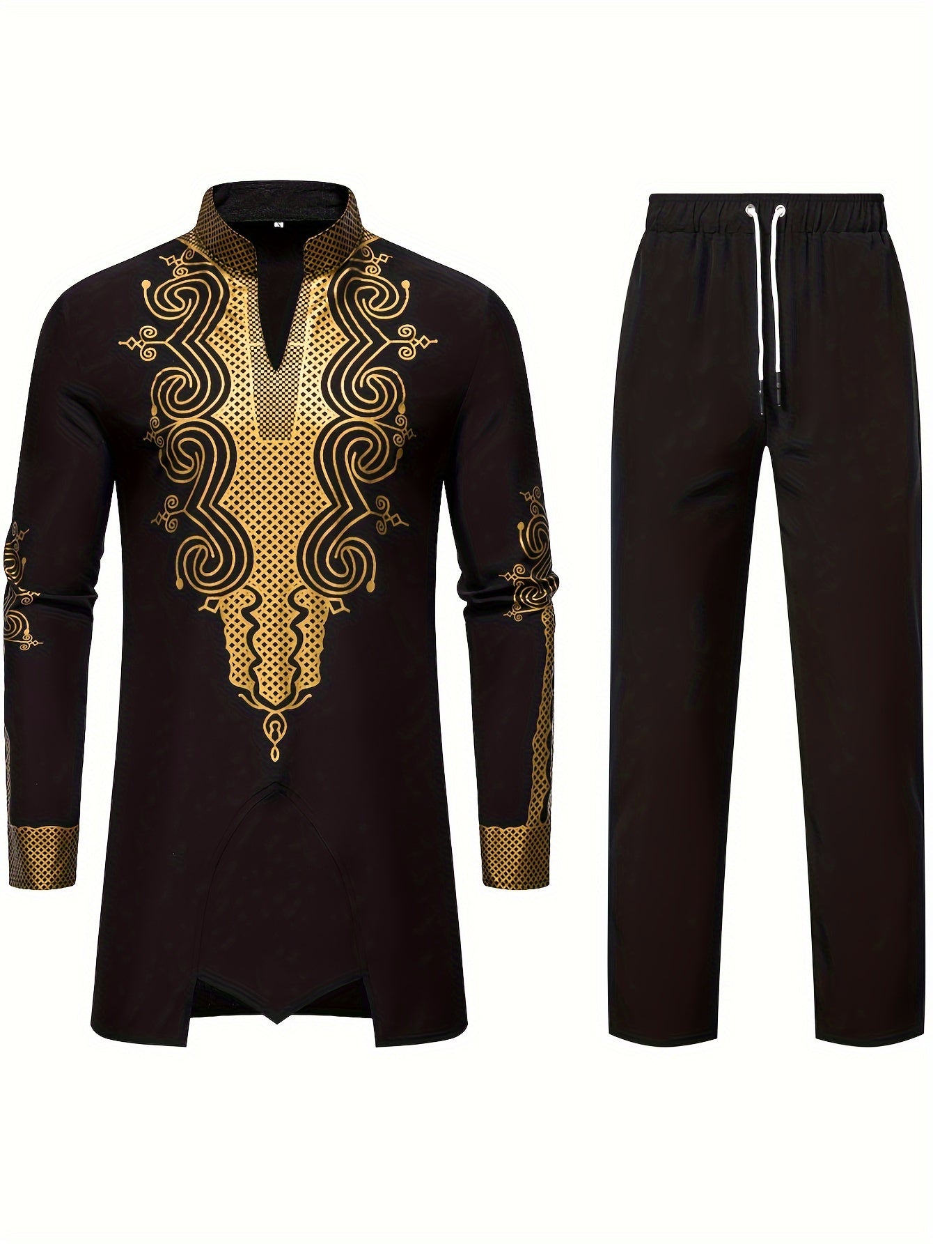 SHOWLU FASHION men's casual striped long sleeve robe set with stand collar, comfortable loungewear for relaxed wear
