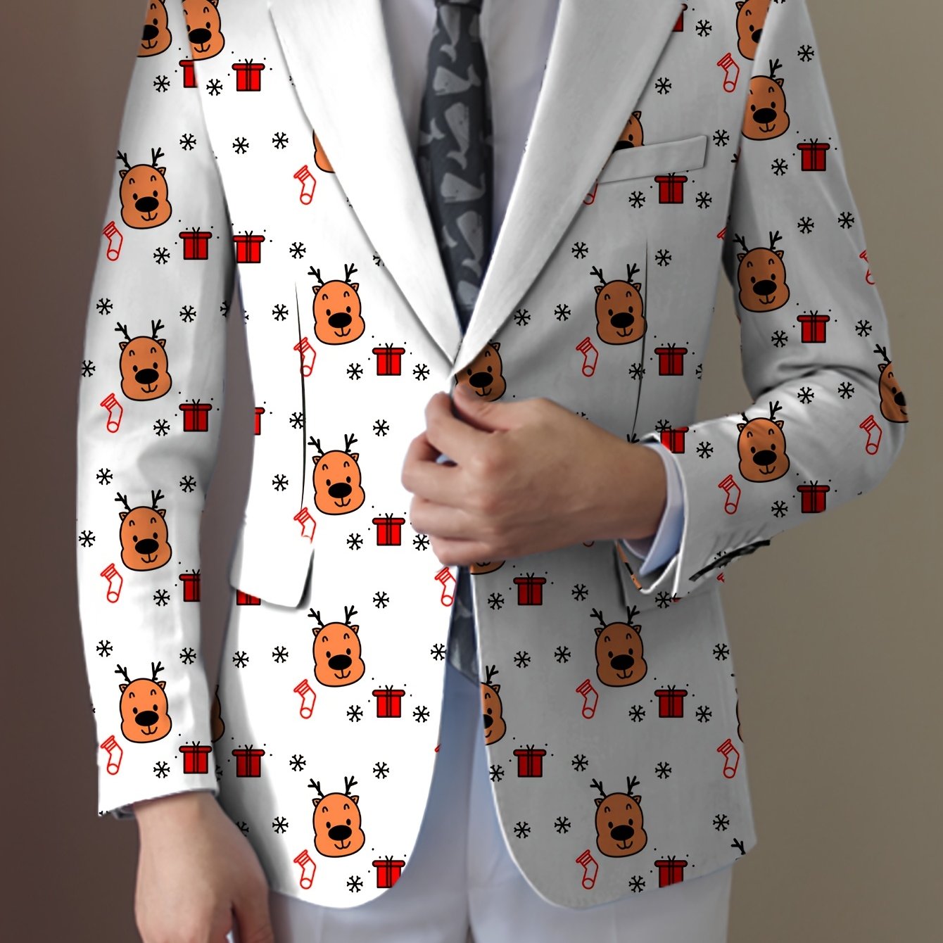 Men's SHOWLU cartoon face and stripes blazer with casual notch lapel, stylish suit for versatile fashion wear.