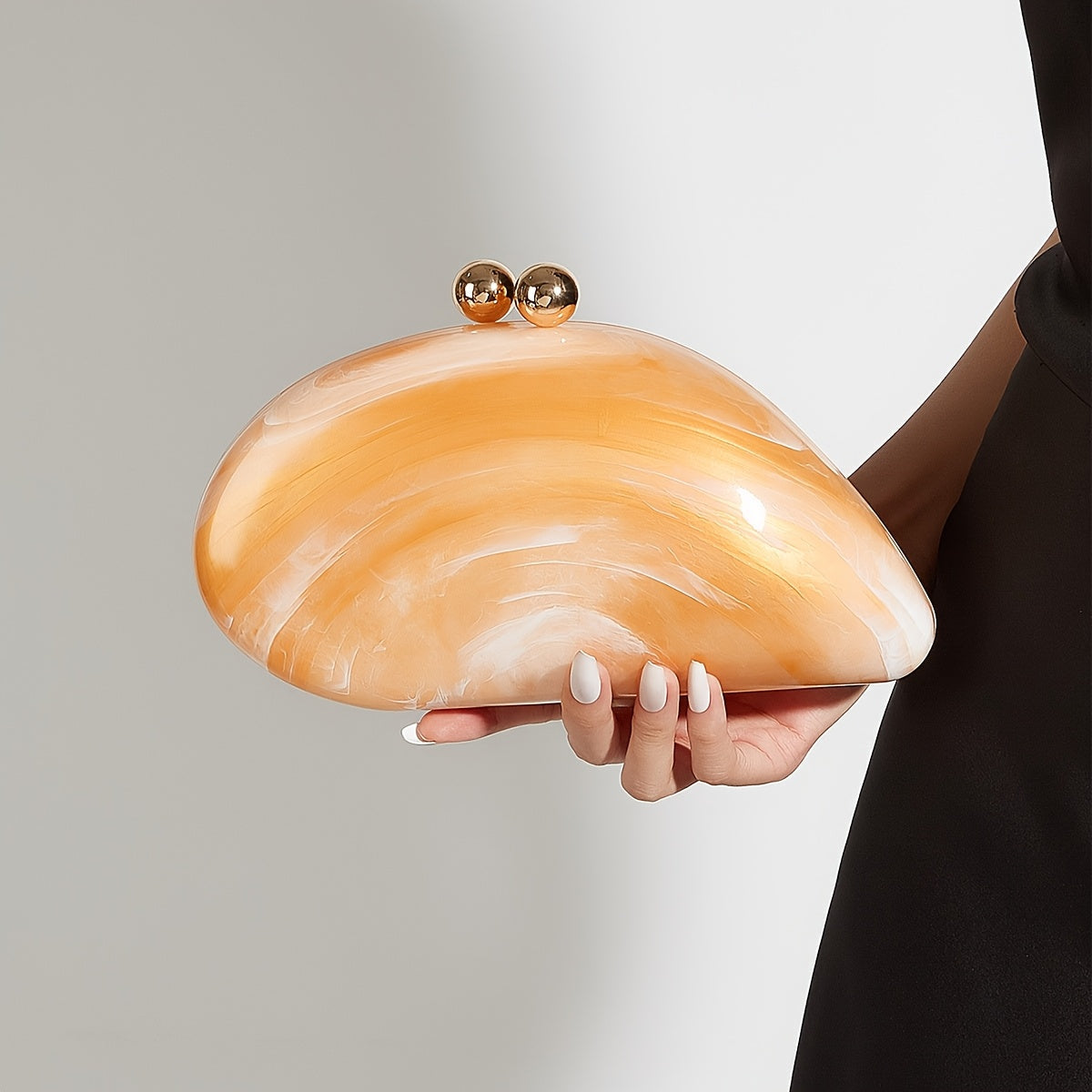 Marbled acrylic clutch bag with chain strap, elegant evening bag from SHOWLU FASHION STORE, showcasing a sleek design and marbled pattern.