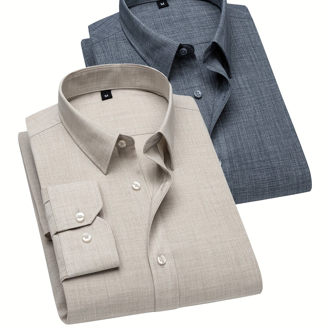 Unisex artificial flax long sleeve casual shirts by Showlu Fashion, displayed in beige with button closures and collar details.