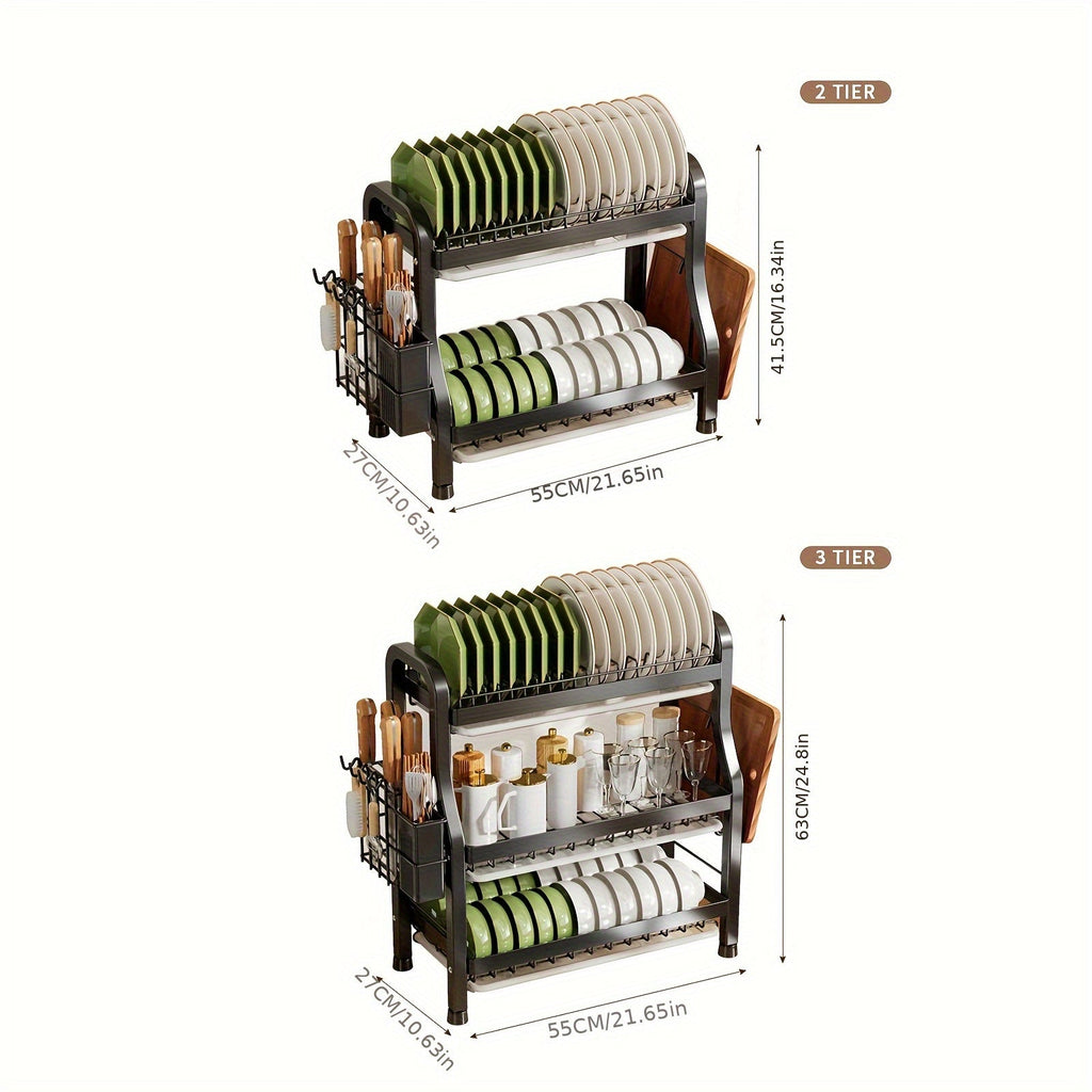 Large SHOWLU stainless steel dish drying rack with multiple layers for efficient kitchen drying and organization.
