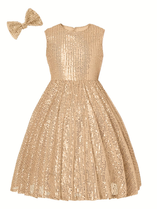 Mebius Girls Sequin Dress Sleeveless Sparkling Special Occasion Kids Party Sequence Sparkling Dress Birthday 8-14 Years Old