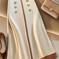 Beige and brown metallic accent maxi pantskirt for women by SHOWLU FASHION, flowing fabric with stylish design and metallic details.