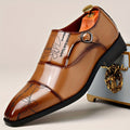 SHOWLU FASHION men's casual buckle shoes in solid color PU leather, featuring a stylish design and comfortable fit.