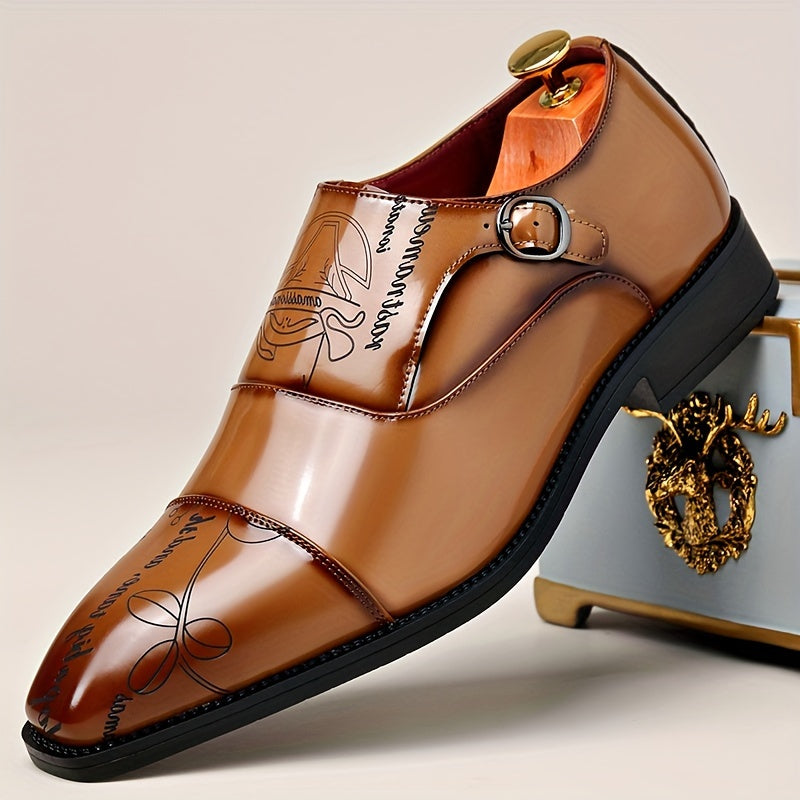 SHOWLU FASHION men's casual buckle shoes in solid color PU leather, featuring a stylish design and comfortable fit.