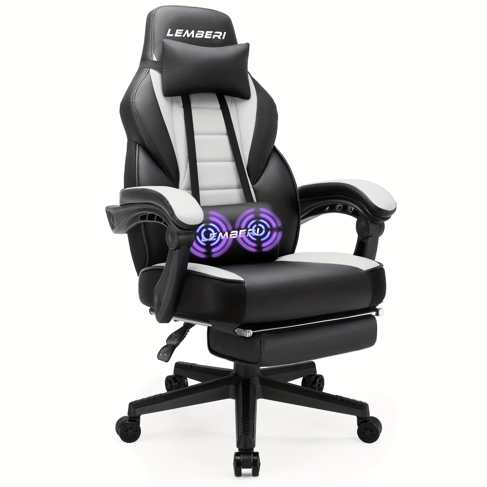 Large SHOWLU FASHION STORE PUKAMI gaming chair with footrest, black upholstery, adjustable height, and sturdy 400lb capacity.