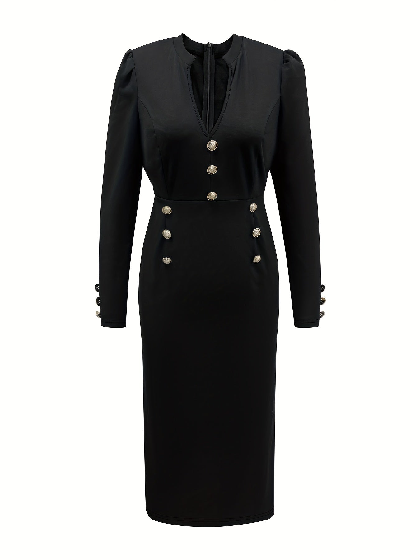 Elegant V-neck solid color knit bodycon dress by SHOWLU FASHION, shown on a mannequin, highlighting its fitted silhouette and soft fabric.