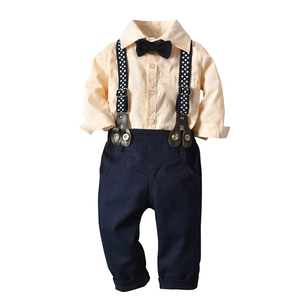 Toddler boys cotton suit with suspenders and bow tie by SHOWLU FASHION, featuring a classic design and comfortable fit.