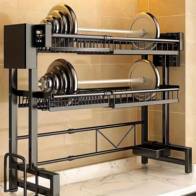 Expandable stainless steel dish storage rack from SHOWLU FASHION STORE, designed for kitchen sink drainage and organization.