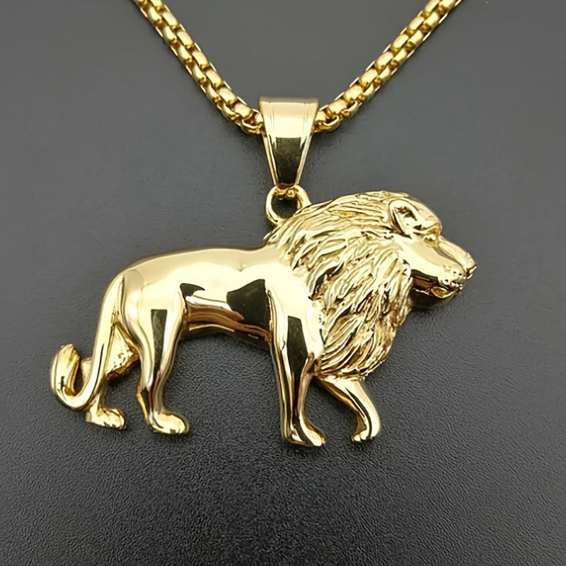 SHOWLU FASHION men's lion pendant necklace set with two stainless steel necklaces featuring detailed lion head pendants.