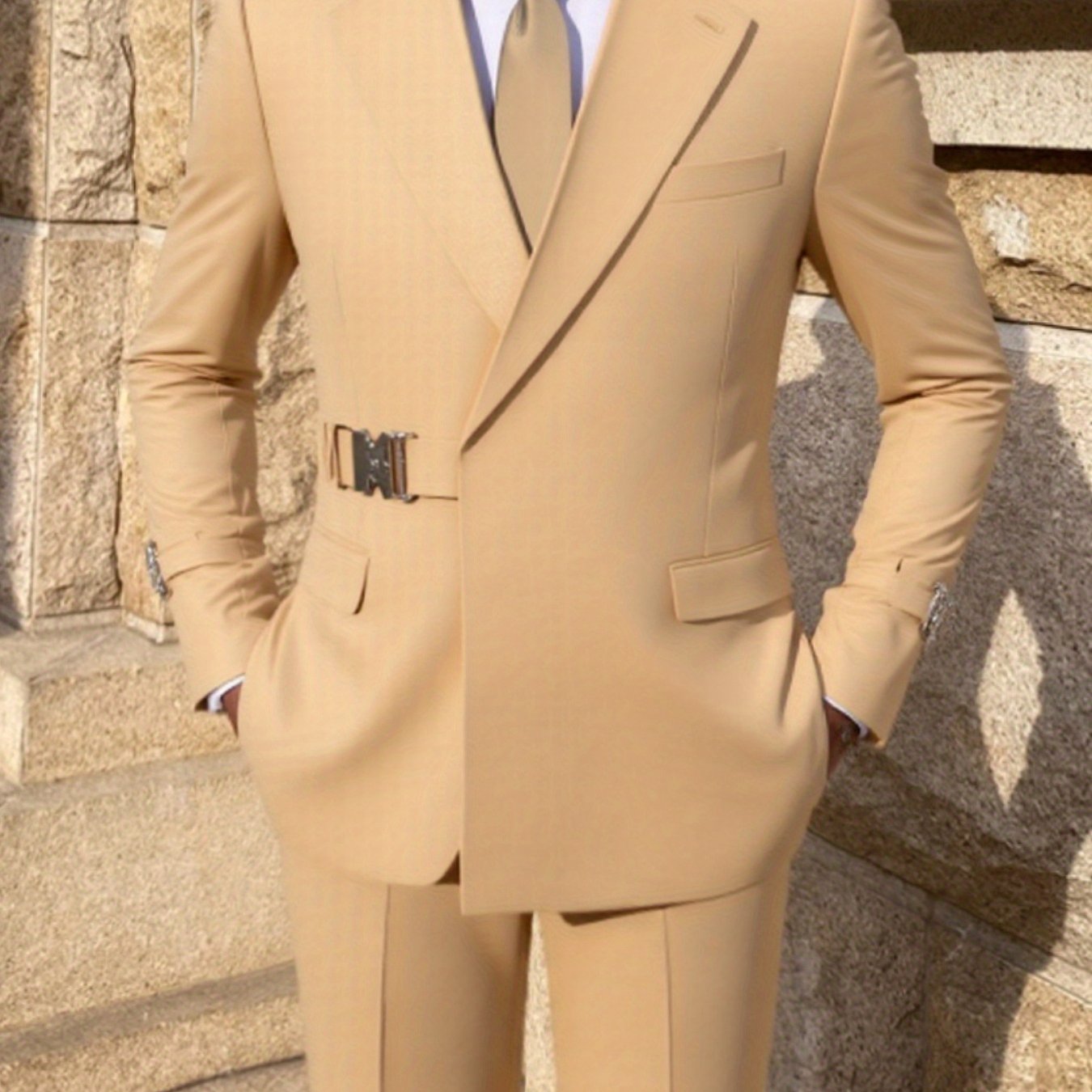 Men's 2pcs Suit Metal Belted Formal Event Party Groomsman Wedding Suit Casual Business Working suit SHOWLU FASHION STORE