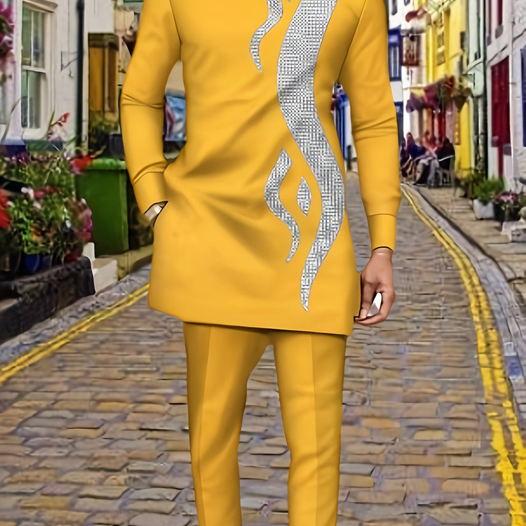 SHOWLU FASHION men's geometric embroidered robe set made of polyester, featuring casual style and intricate embroidery design.