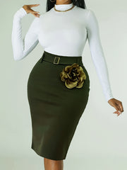 Chic Floral Belted Bodycon Skirt - Figure-Flattering & Ventilated Split Back - Perfect for Spring & Summer - Stylish Womens Fashion Wardrobe Essential
