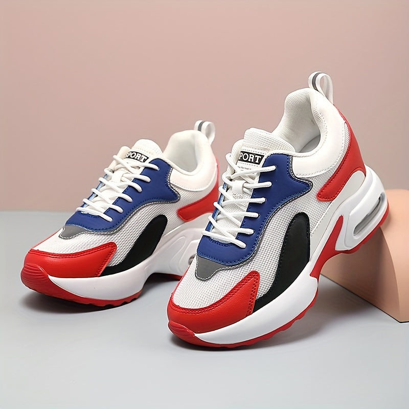 SHOWLU Women's geometric mesh low-top sneakers with breathable PU sole, stylish design and comfortable fit.