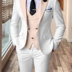 Men's 3pcs Wedding Suit Color Block Notch Label Slim Fit Formal Wedding Party Event Western Dress Suit 34S 36S 38S 40R 42R 44R 12.15gal