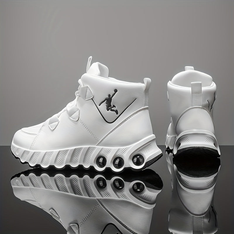 Showlu Mid-Top Basketball Sneakers with shock-absorbing PU leather, featuring sporty design and supportive cushioning.