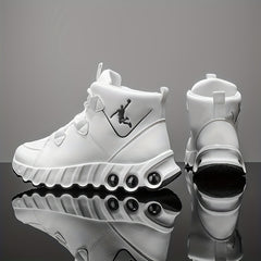 Sneakers, 1 Pair of Simple and Fashionable Mid-Top Basketball Shoes. Thickened Soft Shock Absorption, Wear-, Strong Grip PVC Sole. White/Black Solid Color PU Upper. Soft Breathable Lining. Suitable for All Seasons. Suitable f