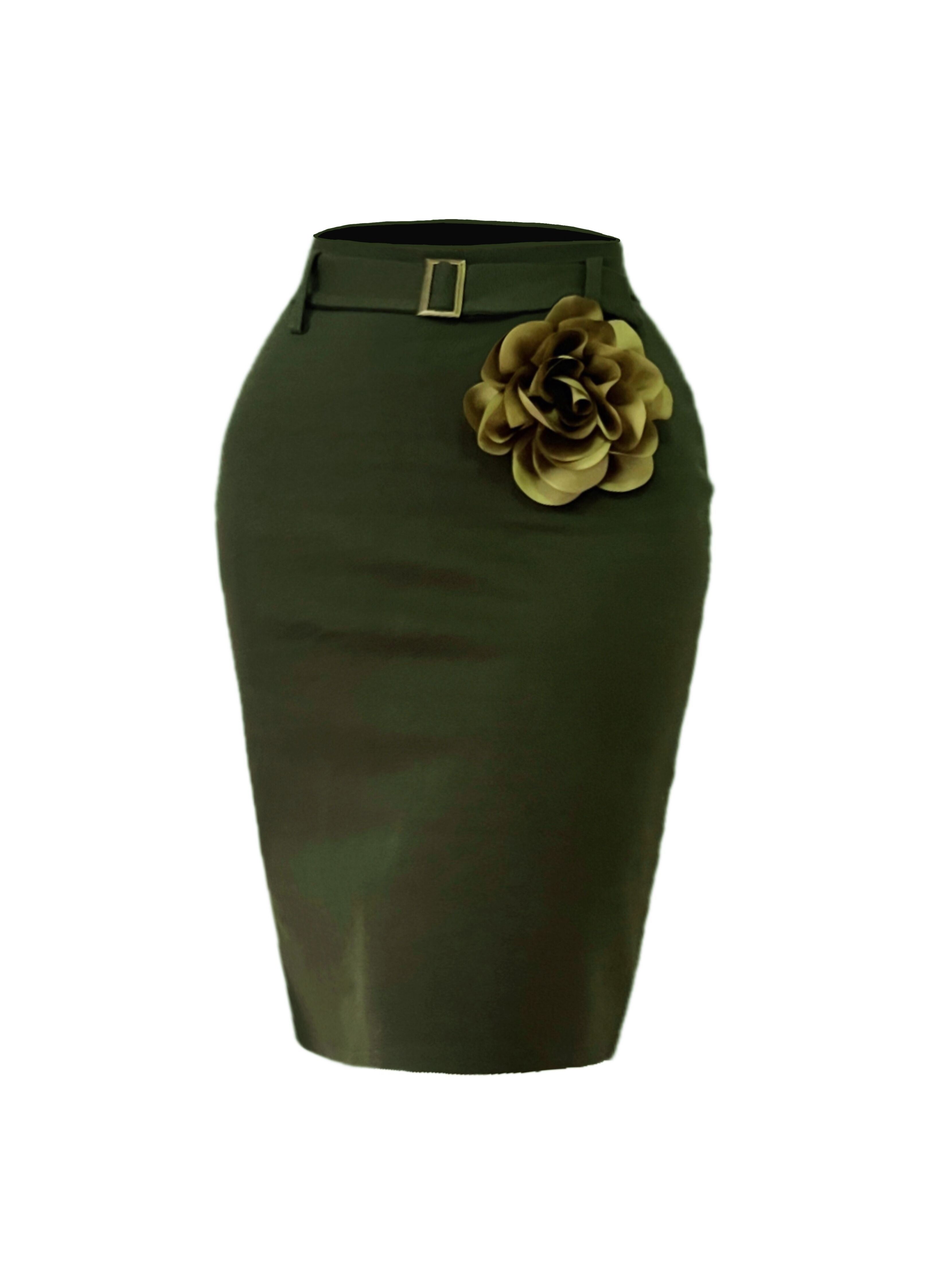 SHOWLU FASHION floral belted bodycon skirt with split back, made from soft jersey knit fabric, styled for a chic look