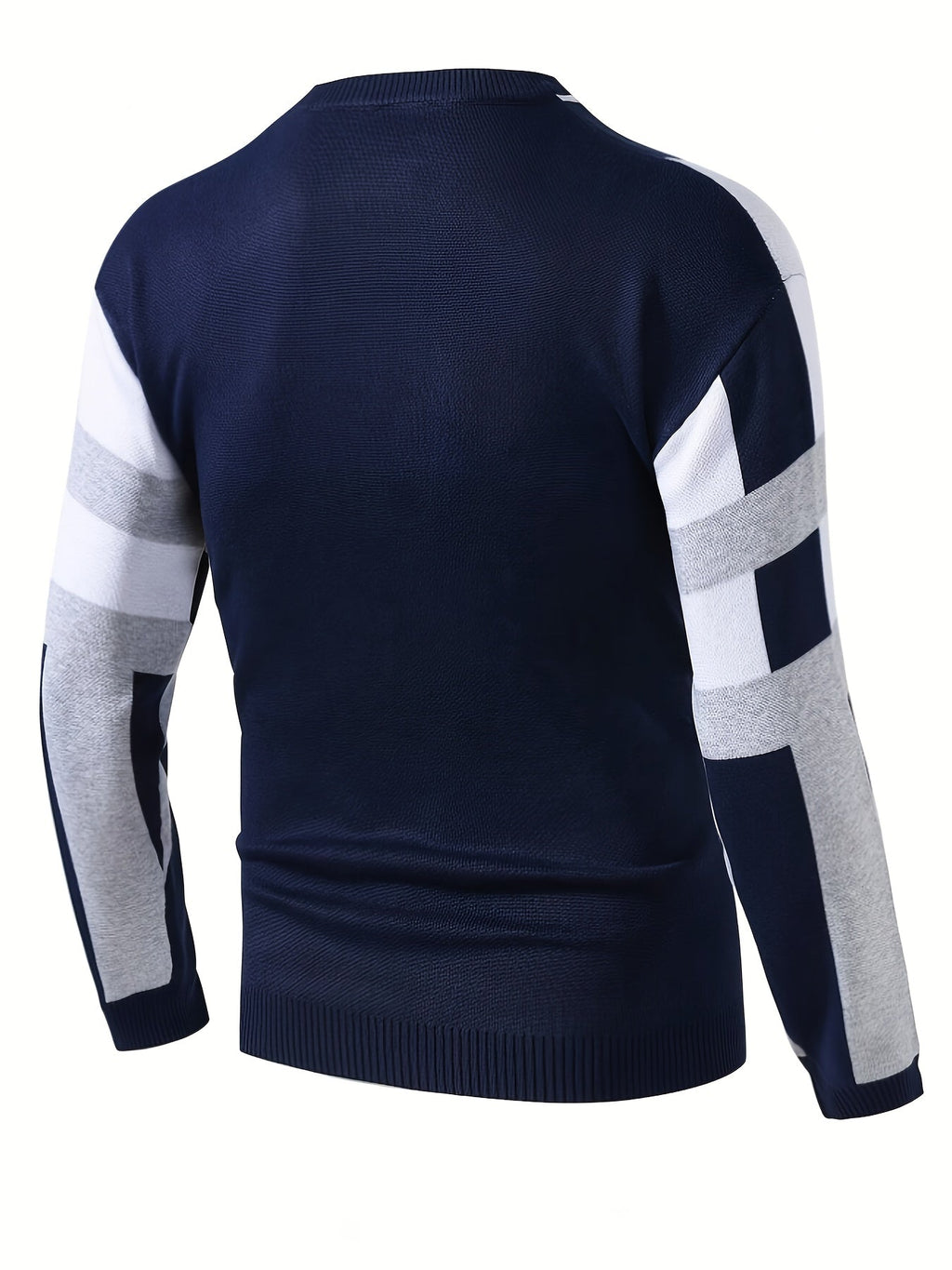 SHOWLU Men's color block knit sweater with slim fit viscose crew neck, stylish pullover for casual wear.