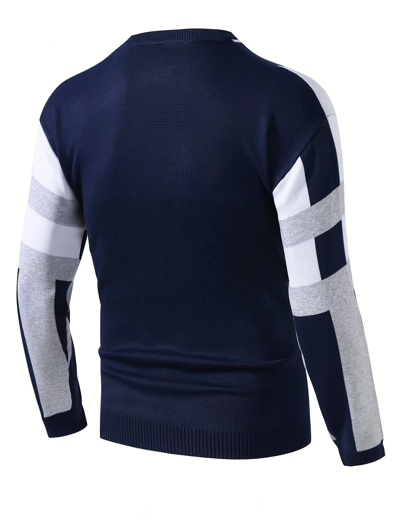 SHOWLU Men's color block knit sweater with slim fit viscose crew neck, stylish pullover for casual wear.
