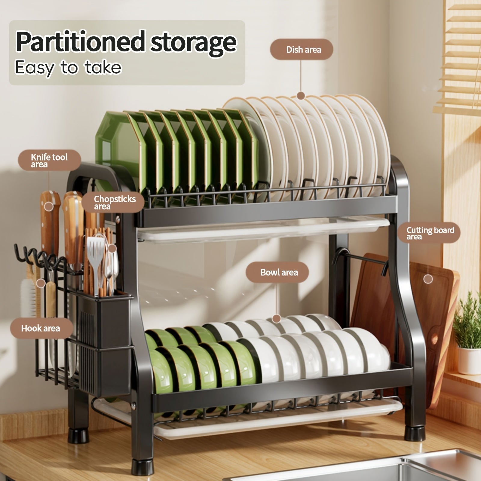 SHOWLU Stainless Steel Dish Drying Rack with multiple layers for efficient drying, sturdy design, and ample space for dishes.