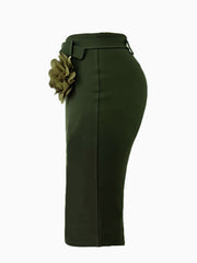Chic Floral Belted Bodycon Skirt - Figure-Flattering & Ventilated Split Back - Perfect for Spring & Summer - Stylish Womens Fashion Wardrobe Essential