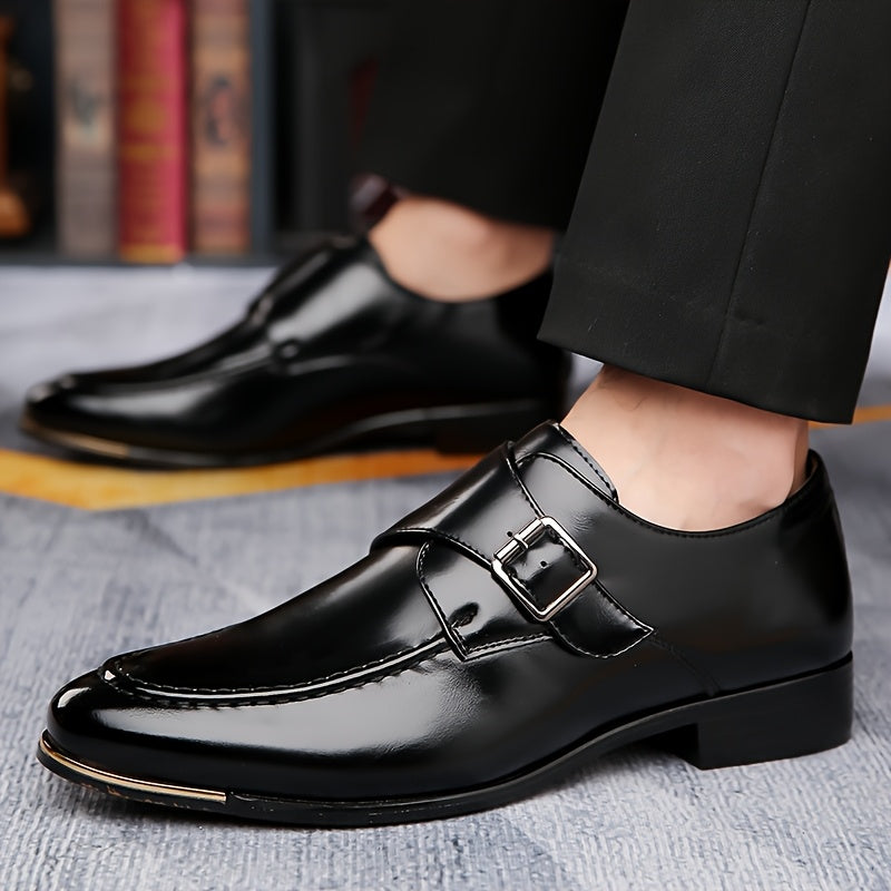Men's pointed toe slip-on business casual shoes by SHOWLU in solid PU leather, featuring sleek design and comfortable fit.