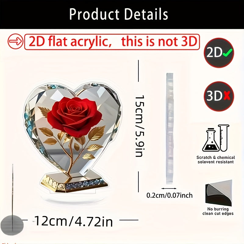 Red acrylic Bohemian heart statue by Showlu Fashion Store, decorative desktop ornament with a heart shape and rose design.