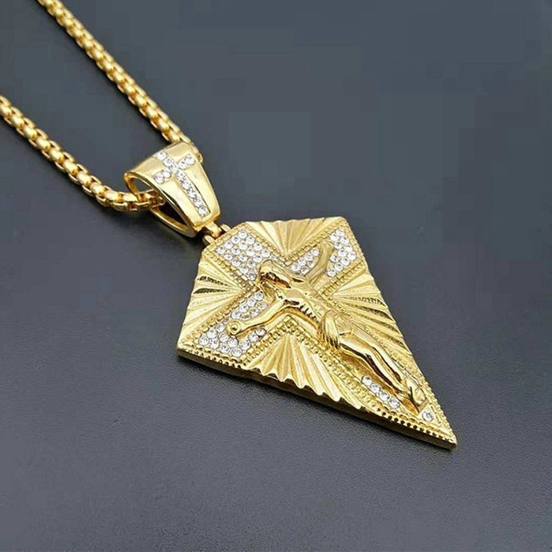 Showlu Retro Hip Hop Cross Pendant Necklace with vintage zinc alloy chain, stylish jewelry accessory for fashion-forward looks.