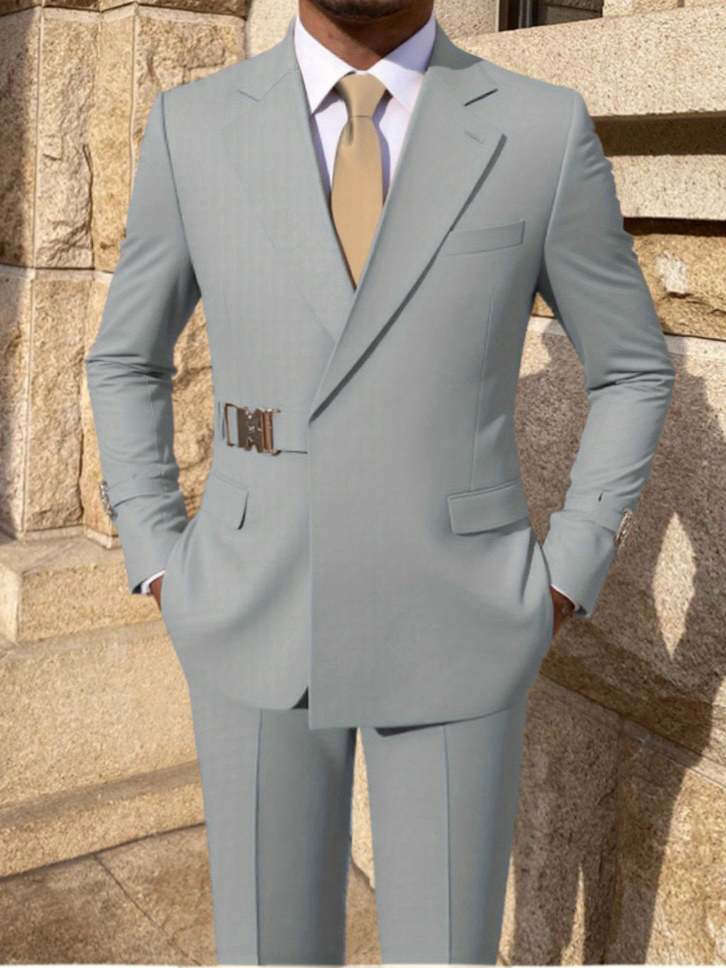 SHOWLU FASHION men's 2-piece skinny fit solid formal wedding suit, featuring a tailored jacket and matching trousers.