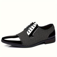 [Stylish Oxford Shoes] Comfortable Men's Black & White Oxford Dress Shoes - Business Casual Lace-Up Loafers with Rubber Sole, PU Upper & Inner Lining