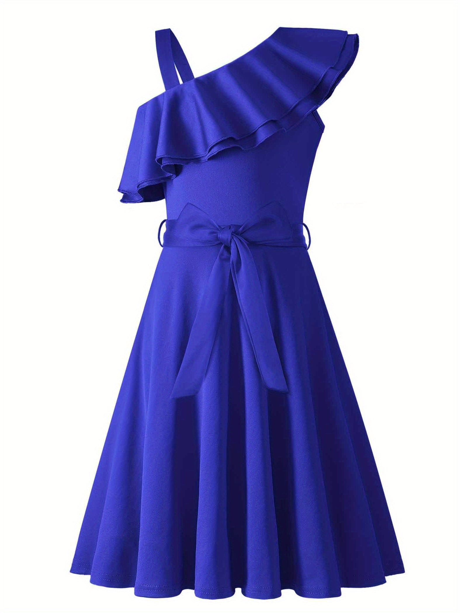 Girls polka dot one-shoulder ruffle A-line dress by SHOWLU FASHION with playful polka dot pattern and stylish ruffle details.