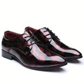 Men's SHOWLU flower print pointed toe PU leather dress shoes with stylish floral design for business or formal wear.