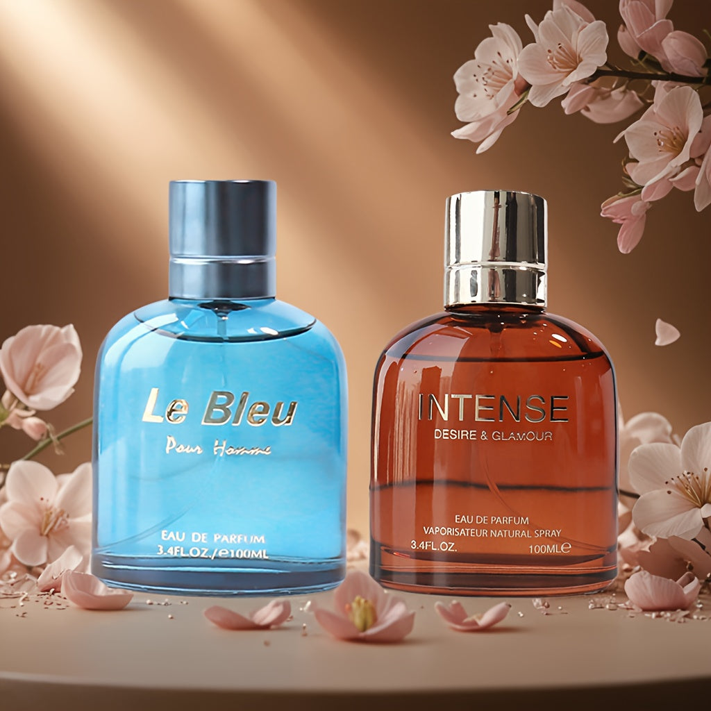 SHOWLU Men's perfume 2-pack with aromatic wood, lavender, and tobacco scents in 200ml bottles, displayed on a neutral background.