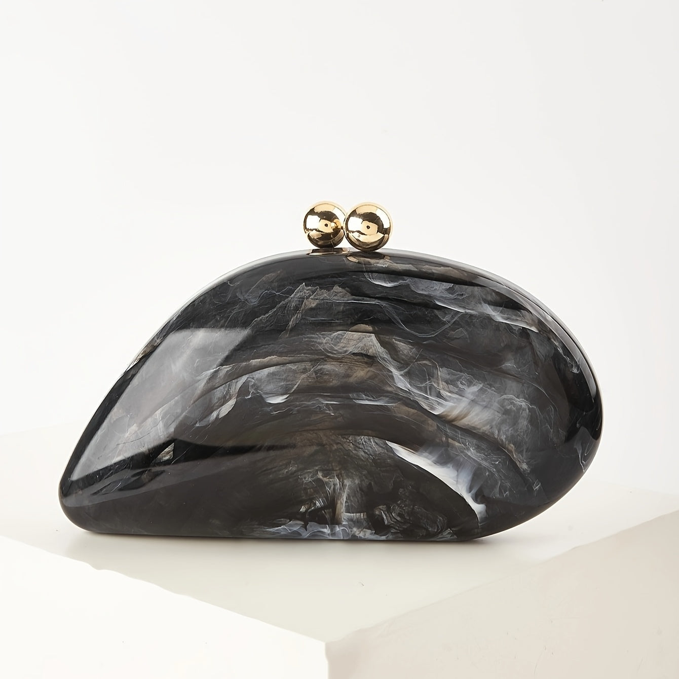 SHOWLU Marbled Acrylic Clutch with chain strap, elegant evening bag featuring a marbled pattern and sleek design.