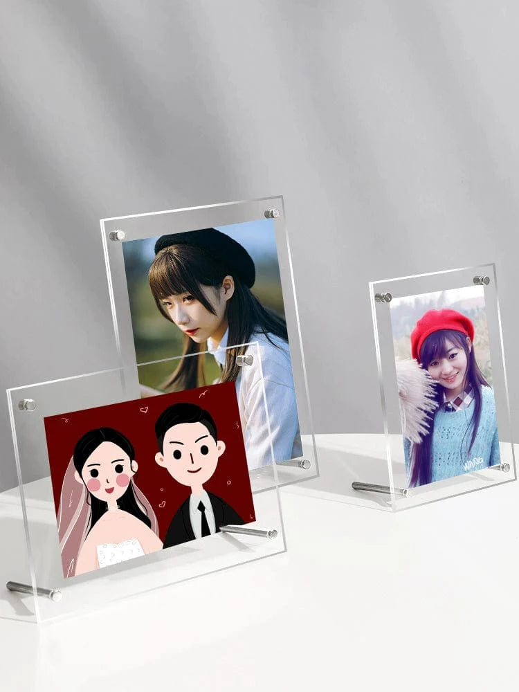 Clear 6-inch acrylic photo frame from Lin Yi, minimalist display stand for postcards, autographed photos, and A4 prints.
