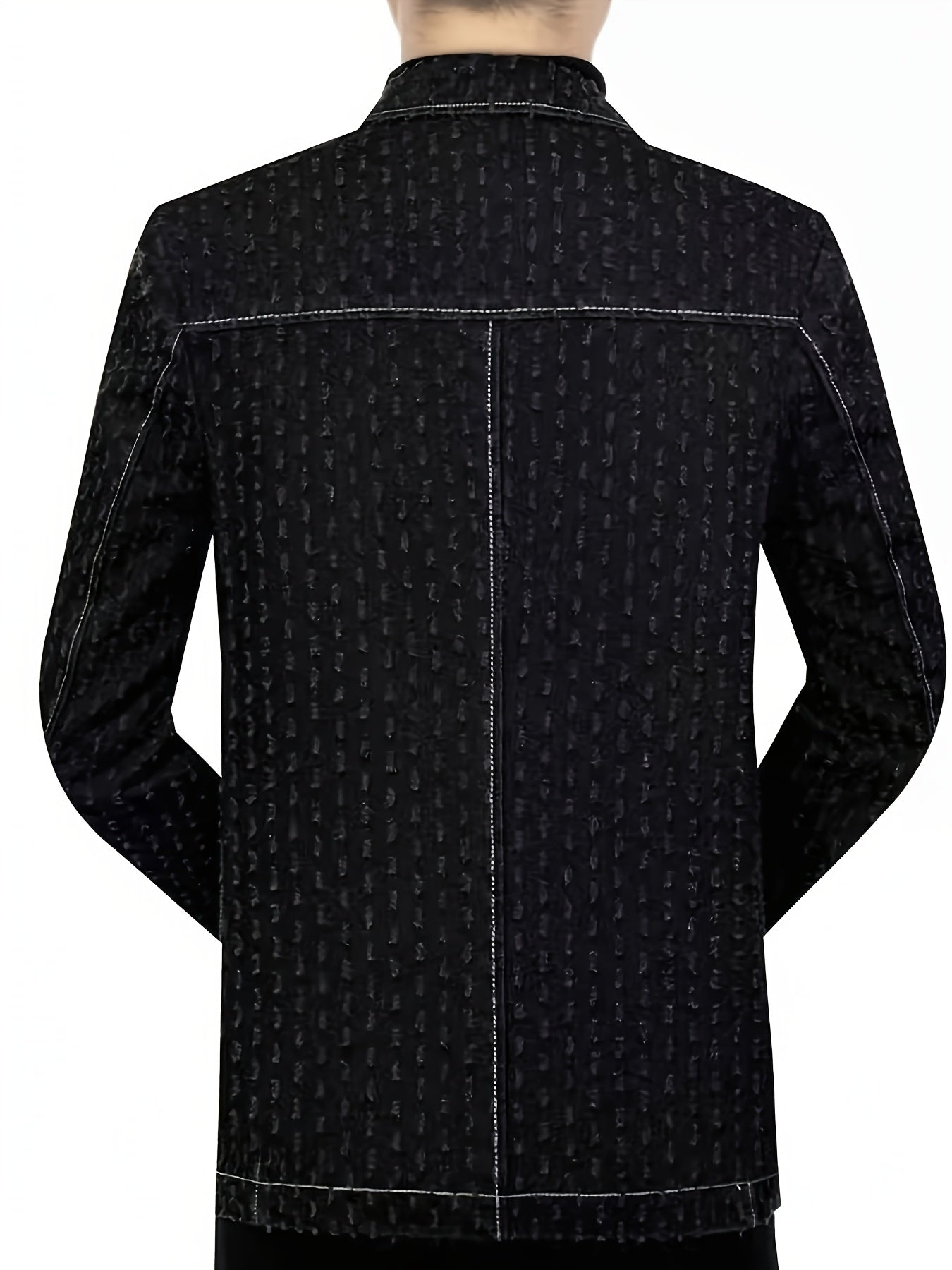 Men's denim blazer by SHOWLU FASHION STORE featuring a loose fit, polka dot pattern, casual style, and classic denim fabric.