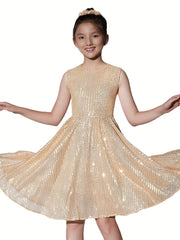 Mebius Girls Sequin Dress Sleeveless Sparkling Special Occasion Kids Party Sequence Sparkling Dress Birthday 8-14 Years Old