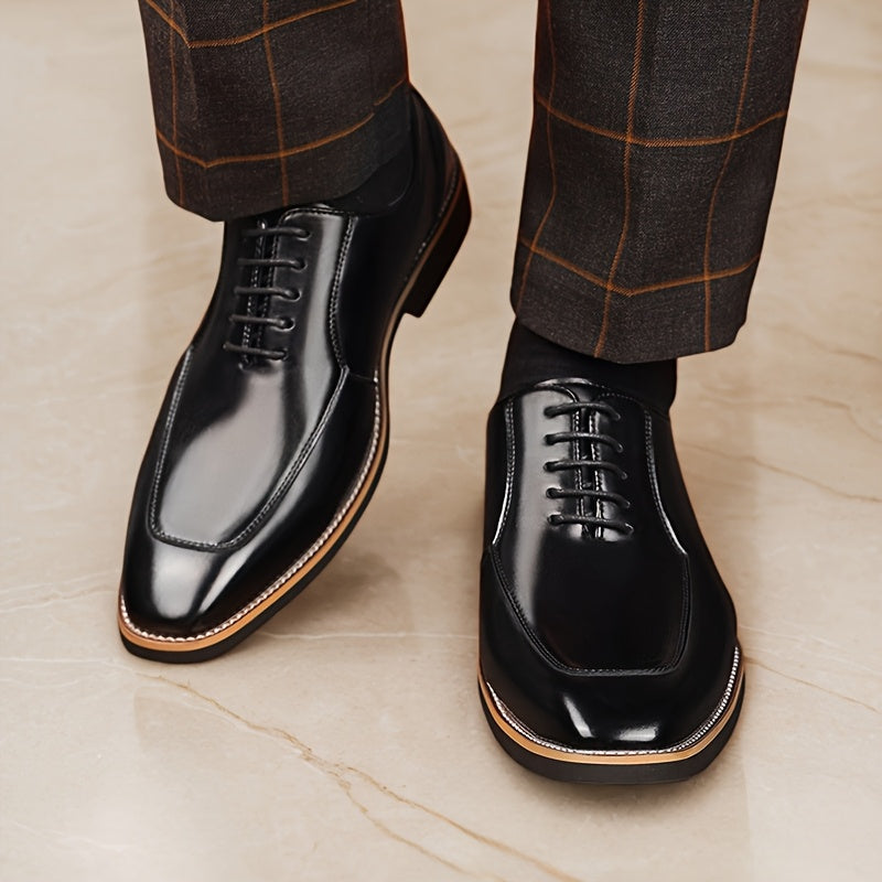 SHOWLU Men's black Oxford shoes made of genuine leather, formal dress shoes with sleek design for professional and elegant occasions.
