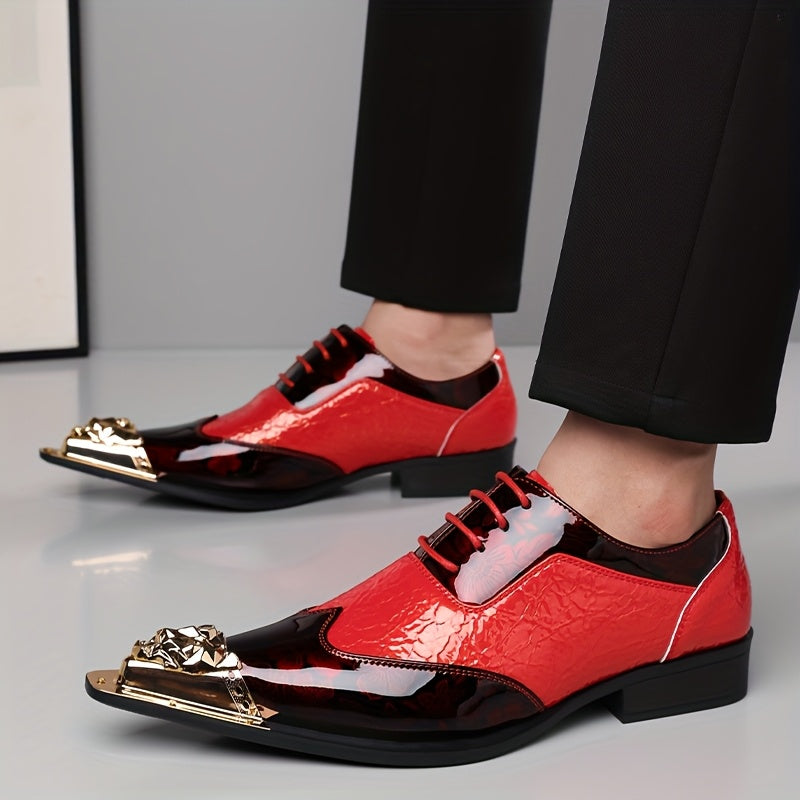 Men's British style pointed toe PU leather lace-up shoes by Showlu Fashion Store, with sleek design and classic craftsmanship.