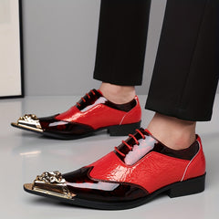 QRLQRL Men's British Style s - PU Low-Top Lace-Up Formal & Casual Shoes with Iron Toe, Pointed Toe Low Heel (No Block Heel) - Wedding, Office, Daily Wear - All-Season Versatile British-Inspired Footwear