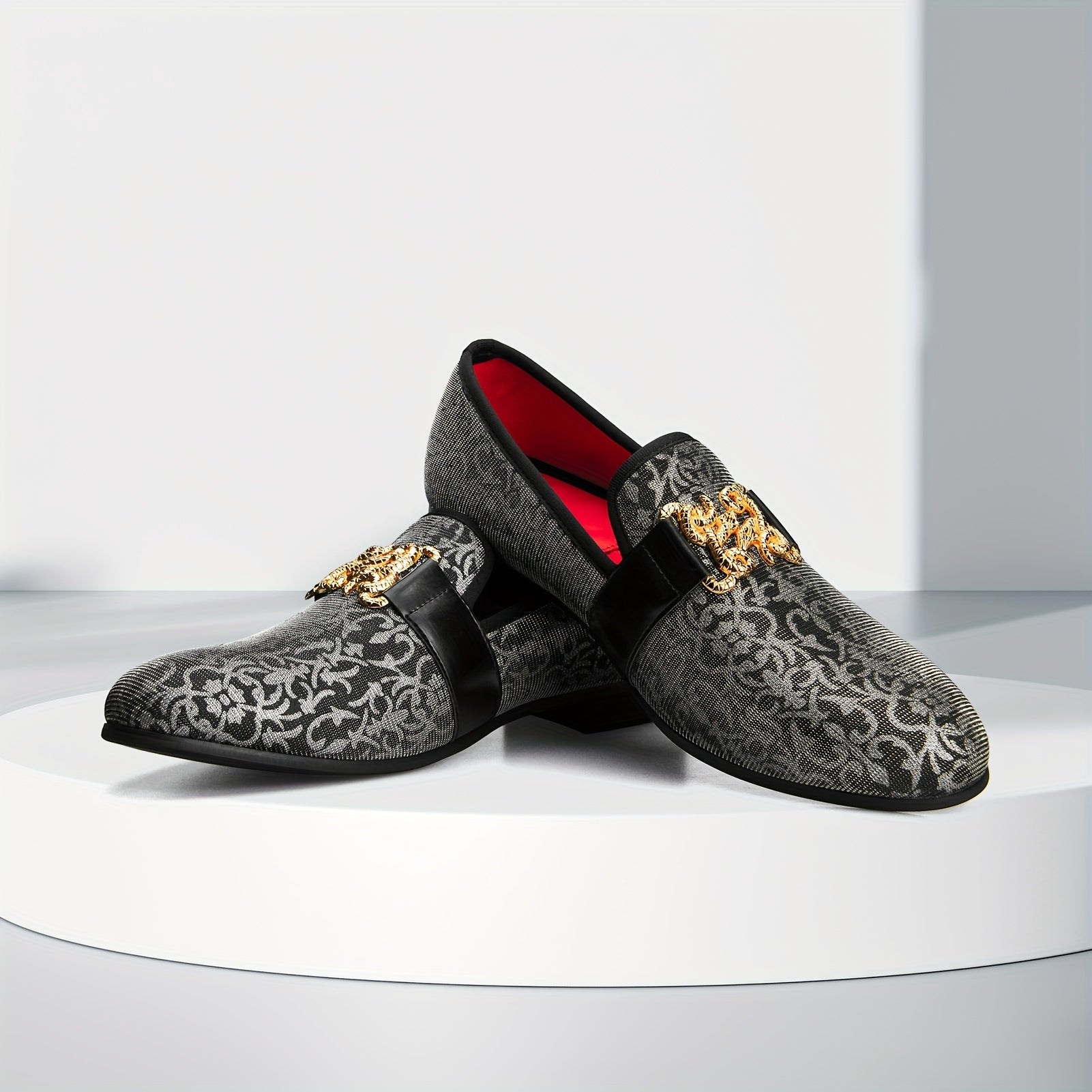 Men's floral slip-on loafers by SHOWLU FASHION, made of PU leather, perfect for parties and casual wear.