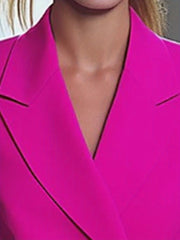 Women'S Bright Pink Long Sleeve Blazer Dress - Elegant Mid-Length Office & Casual Style with Double-Breasted Notch Lapel, Polyester Blend, Spring/Summer Collection, Versatile Fashion | Notch Lapel Dress | Structured Fit