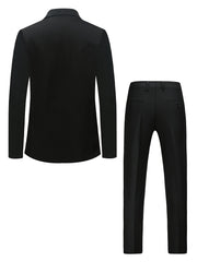 Men'S Solid Color Two-Piece Suit, Regular Fit Pants, Suitable for Business and Wedding Parties Elegant Classic Style