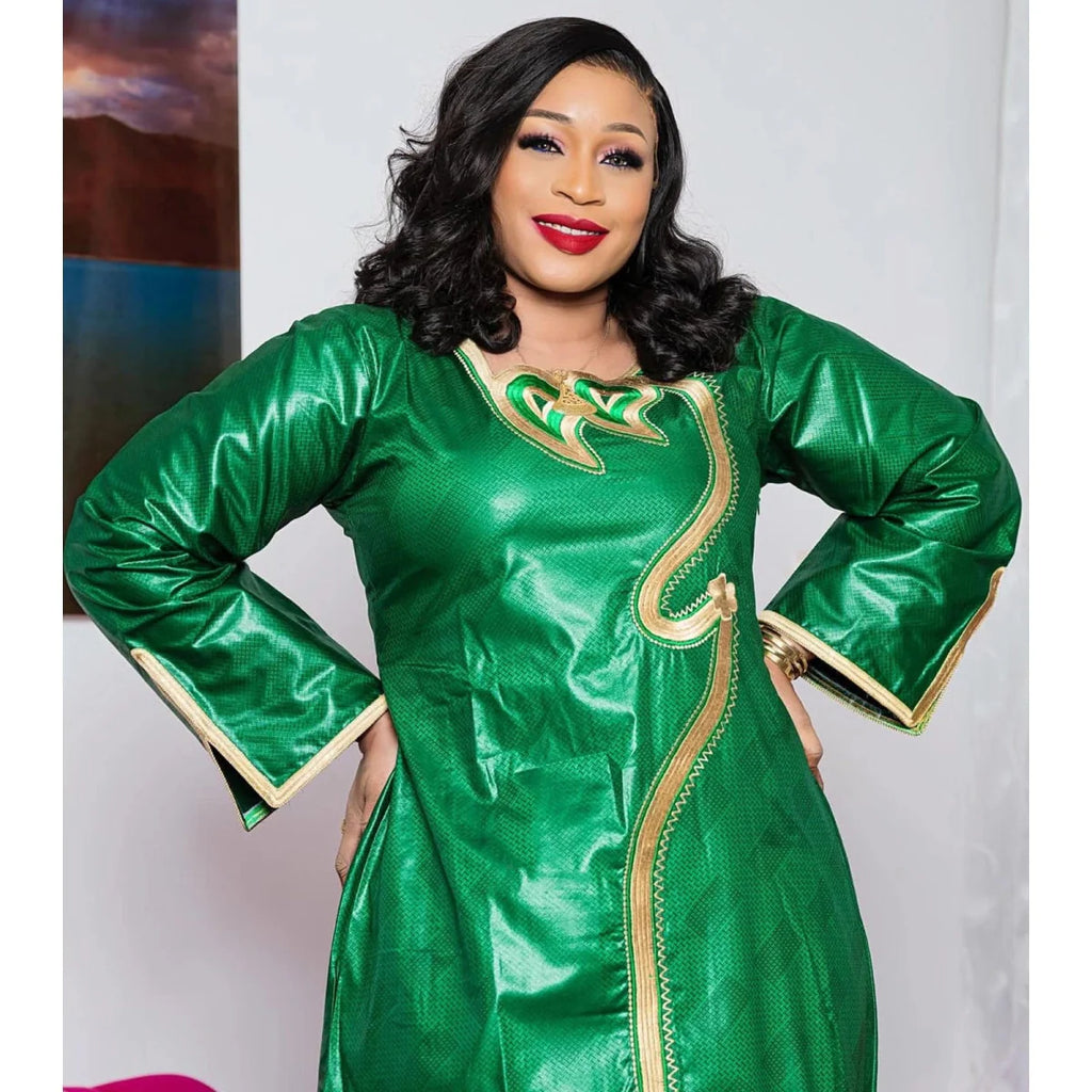 African Bazin Riche embroidery plus size women's party dress featuring elegant design and vibrant patterns for special occasions.