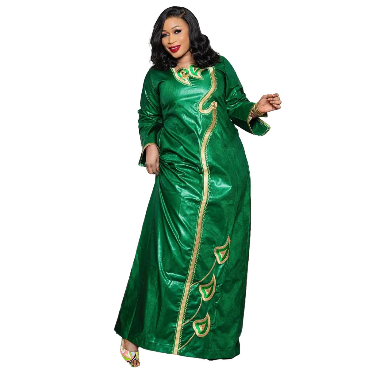Elegant plus size African party dress with Bazin Riche embroidery by Showlu Fashion Store, suitable for church or special occasions.