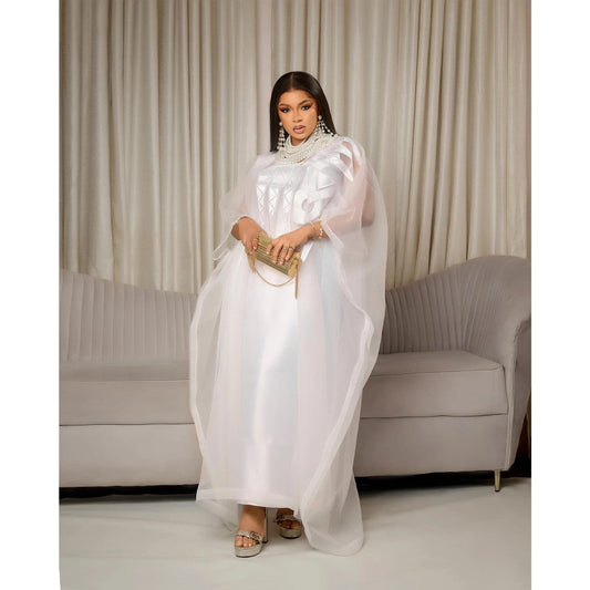 African Attire For Women White Abaya Embroidery Plus Size Elegant Party Church Dress - SHOWLU FASHION STORE