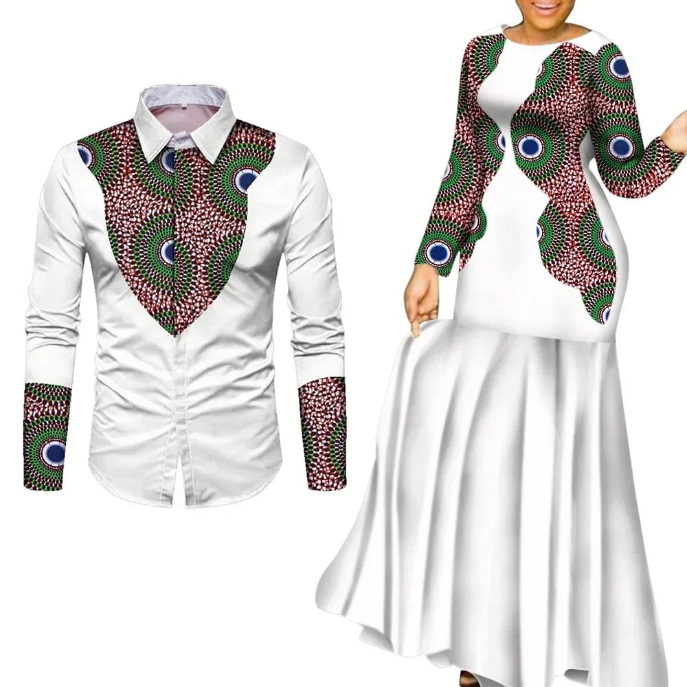 African print cotton couple outfits, long party maxi dress for women and men, vibrant traditional African clothing for lovers